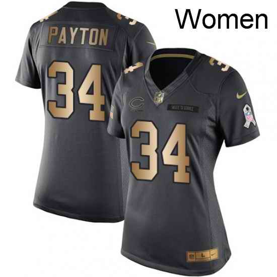 Womens Nike Chicago Bears 34 Walter Payton Limited BlackGold Salute to Service NFL Jersey